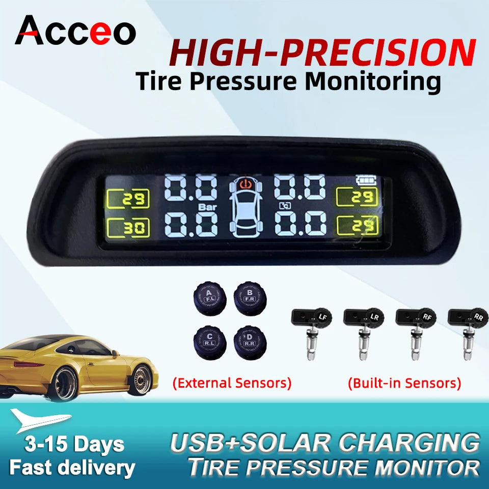 TPMS K42 Solar USB Tire Pressure Monitor - High Precision