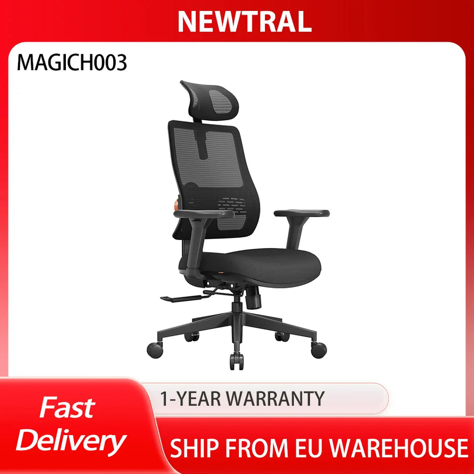 Ergonomic Office Chair with Adjustable Headrest and 4D Armrests, Adaptive Lumbar Support, Seat Depth, Recliner