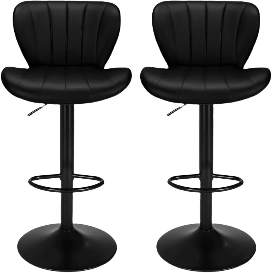 Set Of 2 Adjustable Bar Stools With Back PU Leather