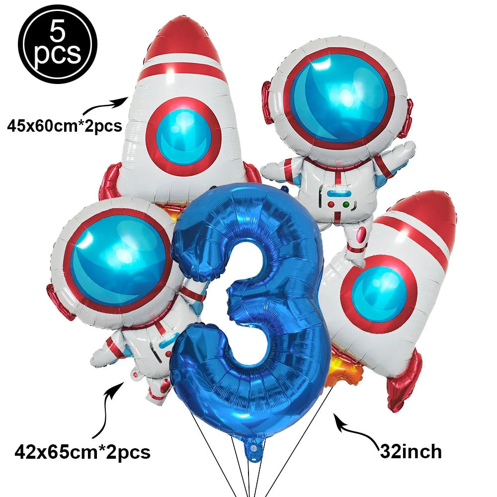 Galaxy Space Balloons Set - 32-Inch Number, Rocket &amp; Astronaut for Boys' Parties