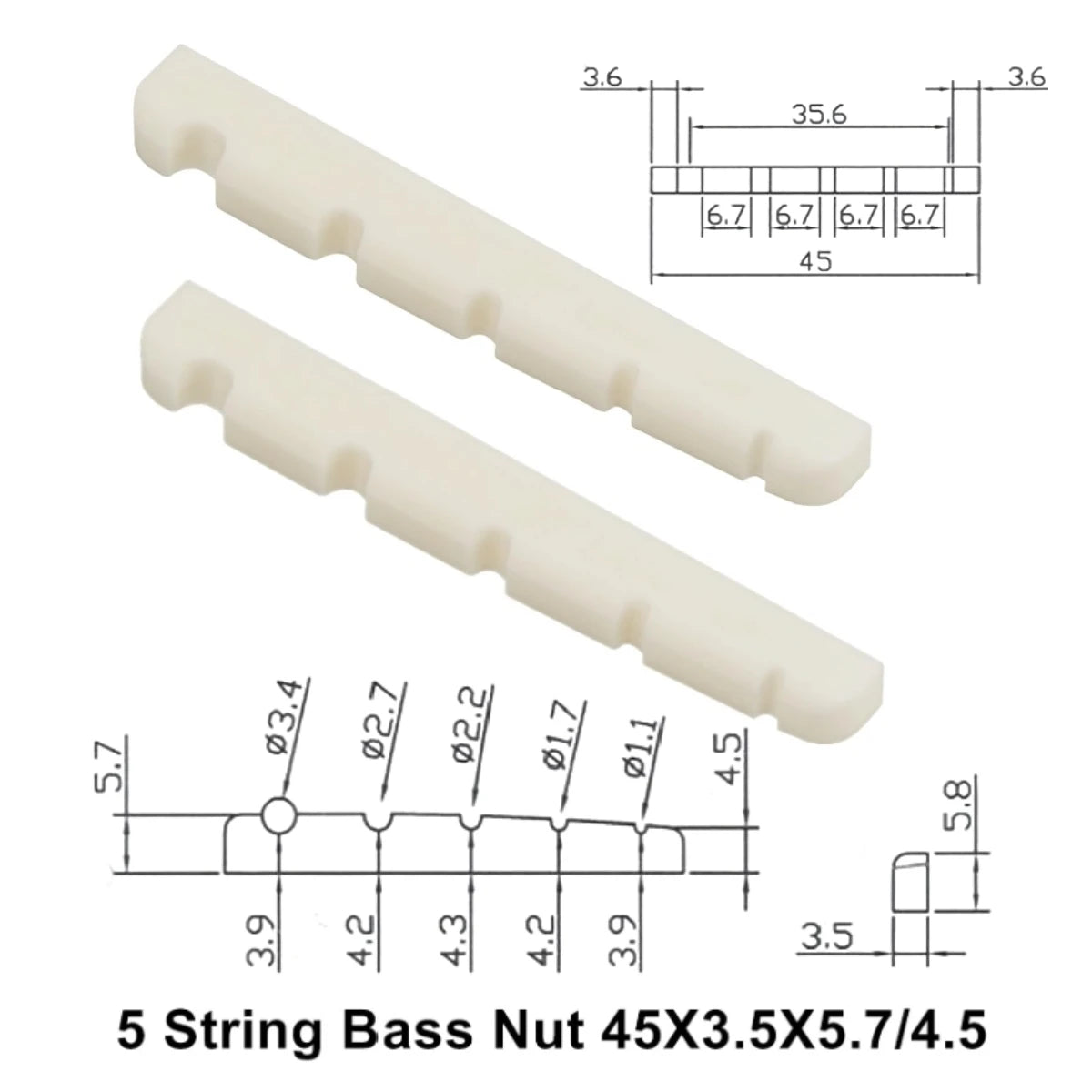 Miwayer 4/5/6 String Electric Bass Bone Bridge &ndash; Real Bone 45 3.5 5.7 mm