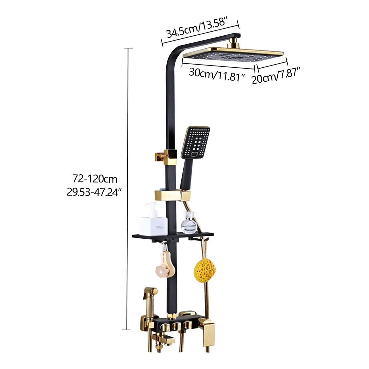 Rain Shower Set 75-120CM Black Gold Handheld &ndash; Easy Setup Gold / GERMANY