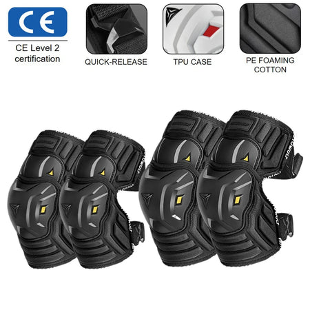 CSHWISDOW Shockproof Adjustable Knee Pads for Motorcycle Racing 4-piece set Black