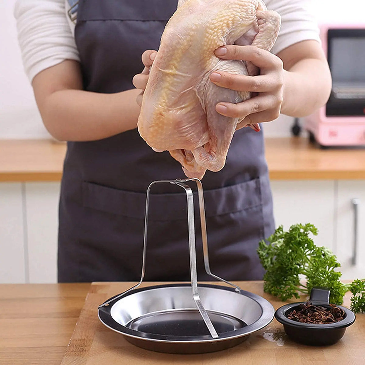 Detachable Stainless Steel Chicken Roaster for BBQ and Grilling