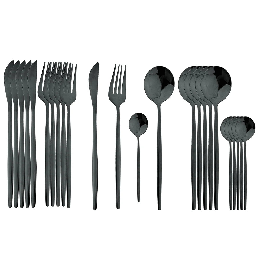 KNGZI 24Pcs Black Handle Golden Cutlery Set &ndash; Elegant Stainless Steel Flatware for Any Occasion Black