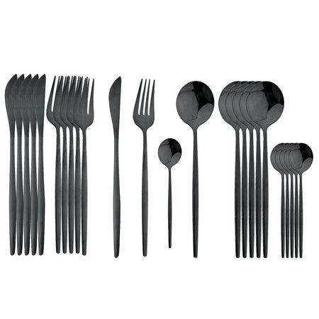 KNGZI 24Pcs Black Handle Golden Cutlery Set &ndash; Elegant Stainless Steel Flatware for Any Occasion Black