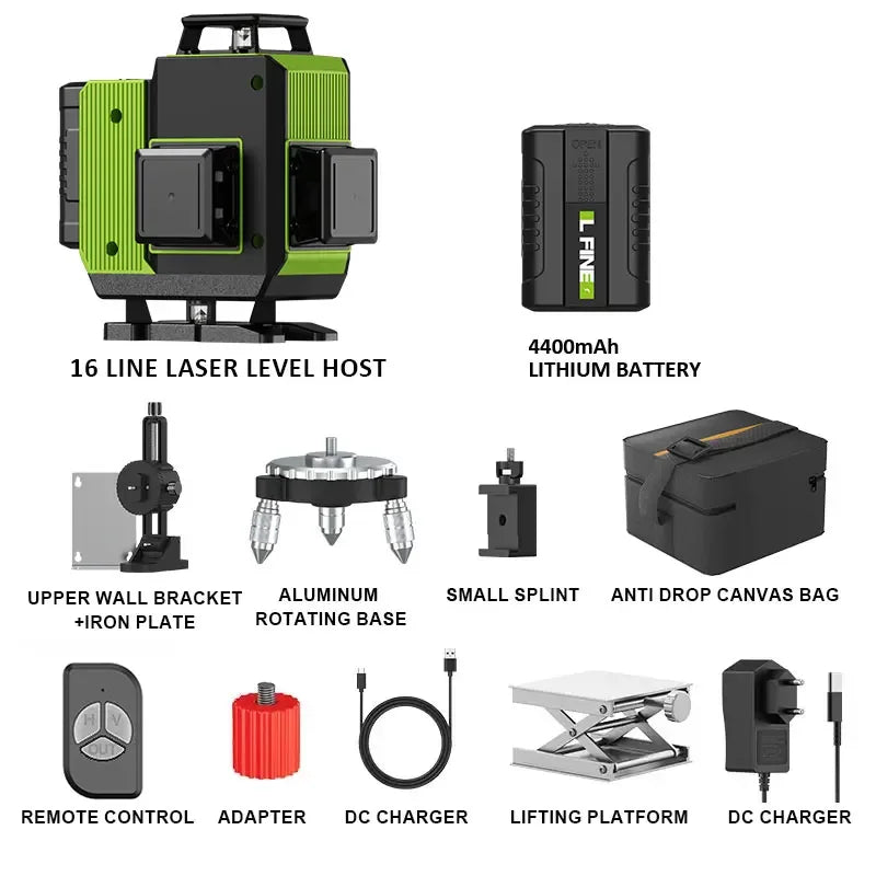 LFINE 4D 16 Lines Professional Green Laser Level with Tripod and Case 16 lines set