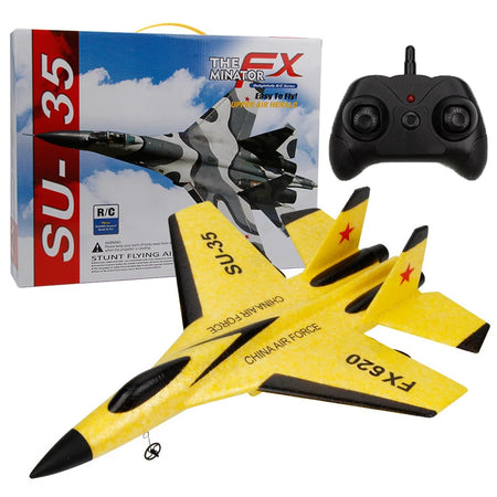 SU-35 Remote Control Glider - 2.4G Foam Fighter Plane for Beginners and Kids RX620 Yellow