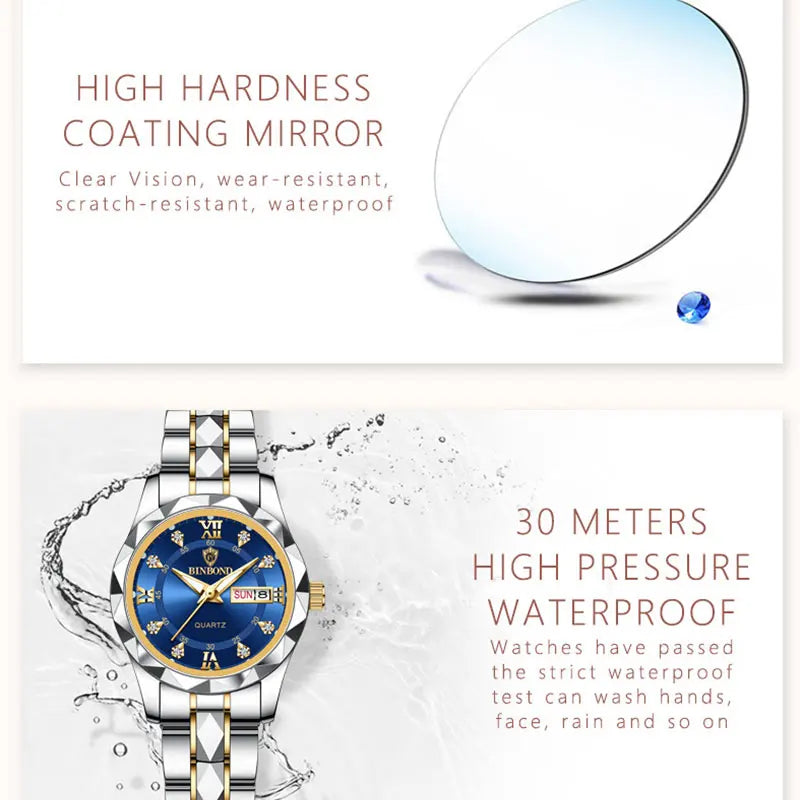 BINBONG Luxury Ladies Quartz Watch - Waterproof &amp; Luminous