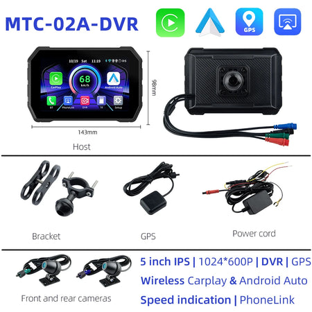 EVKEY Carplay Display Screen &ndash; Portable 5 Inch Motorcycle GPS Navigation MTC-02A-DVR