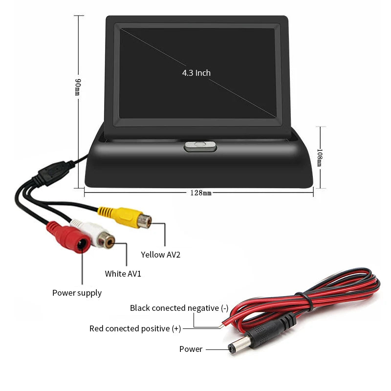 E-ACE 4.3 Inch Car Rear View Monitor - Folding Easy Install