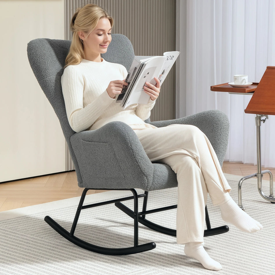 HOMCOM Plush Rocking Chair With Teddy Fabric Look Finish