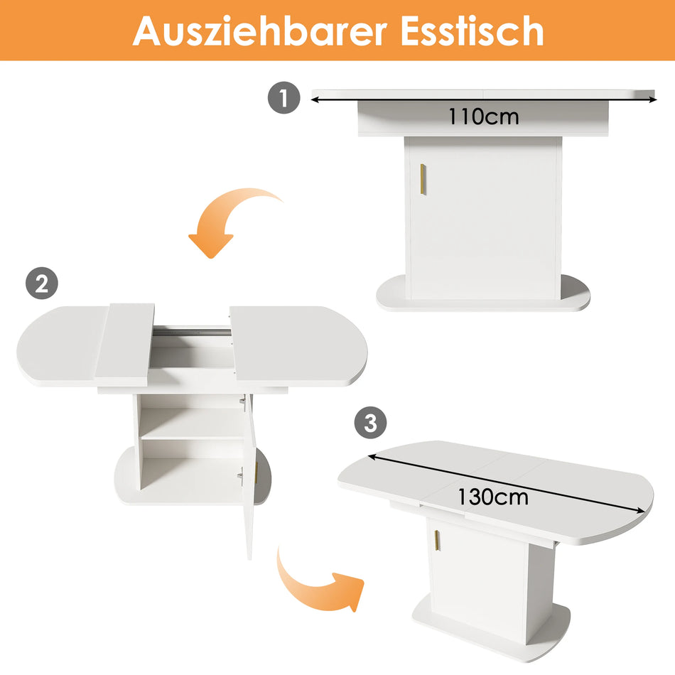 Extendable Oval White Dining Table For Two To Three Storage