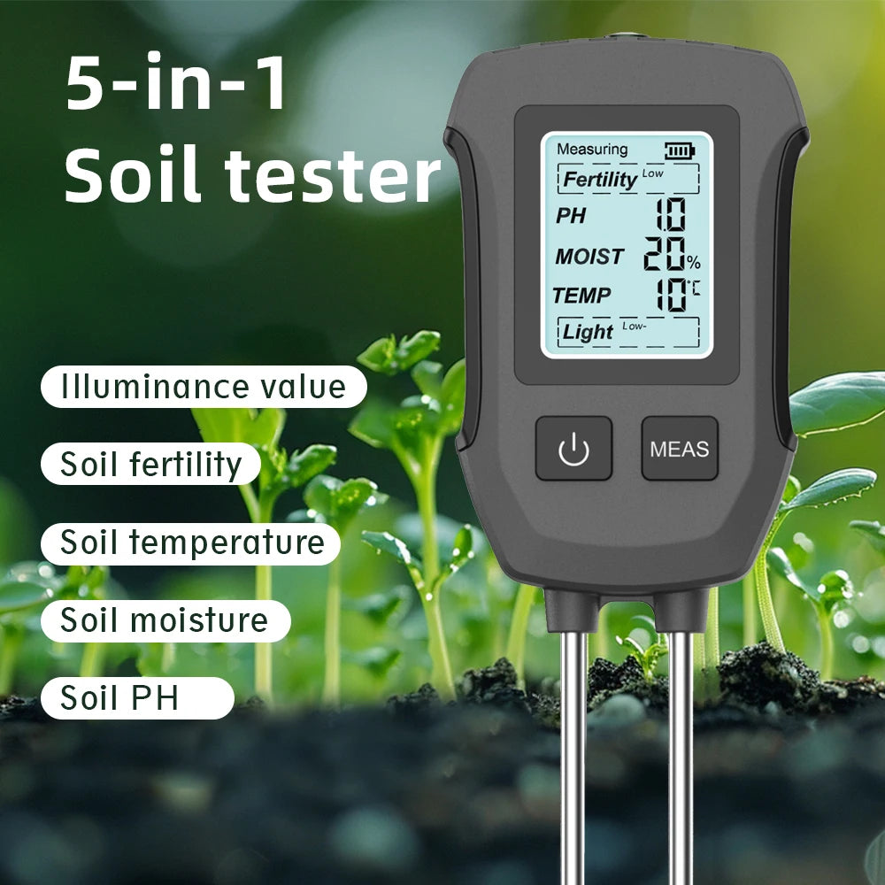 5 In 1 Digital Soil Tester &ndash; Bright Backlit Display