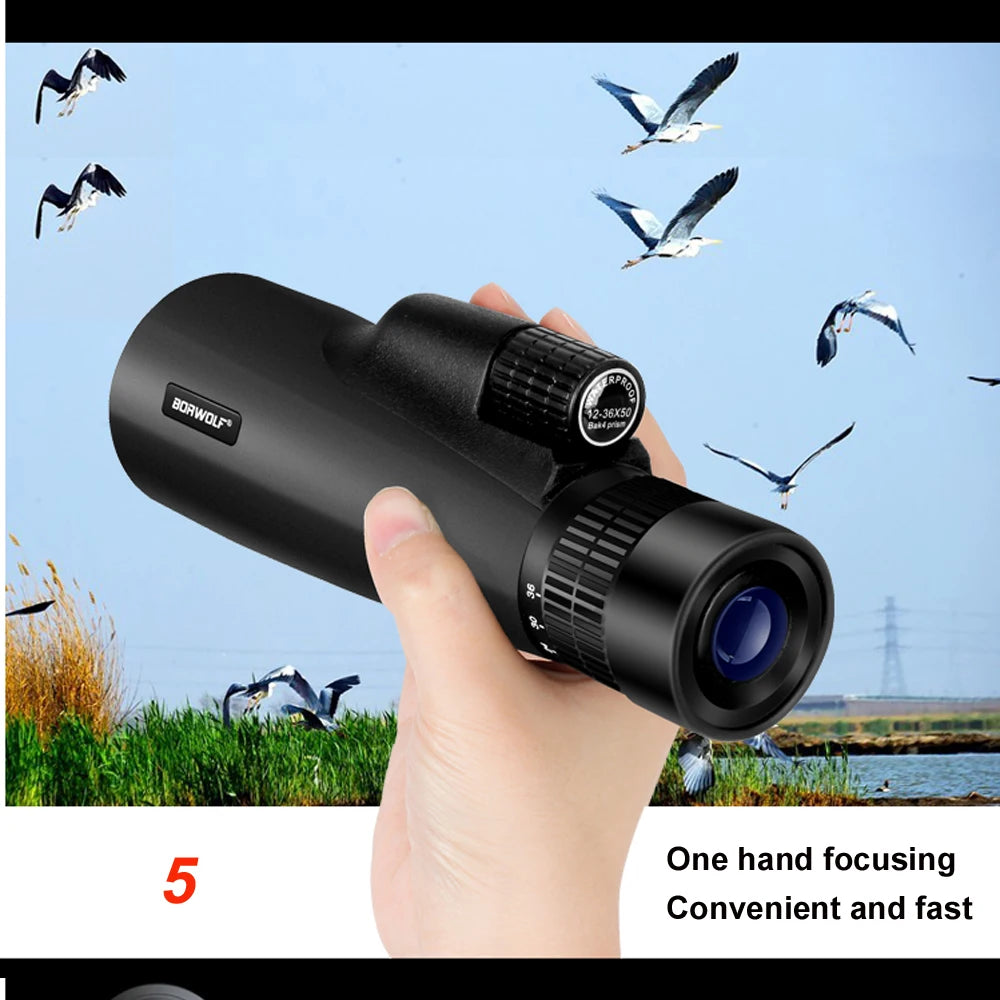 Borwolf 12-36X50 Telescope &ndash; High Power BAK4 Prism Optics
