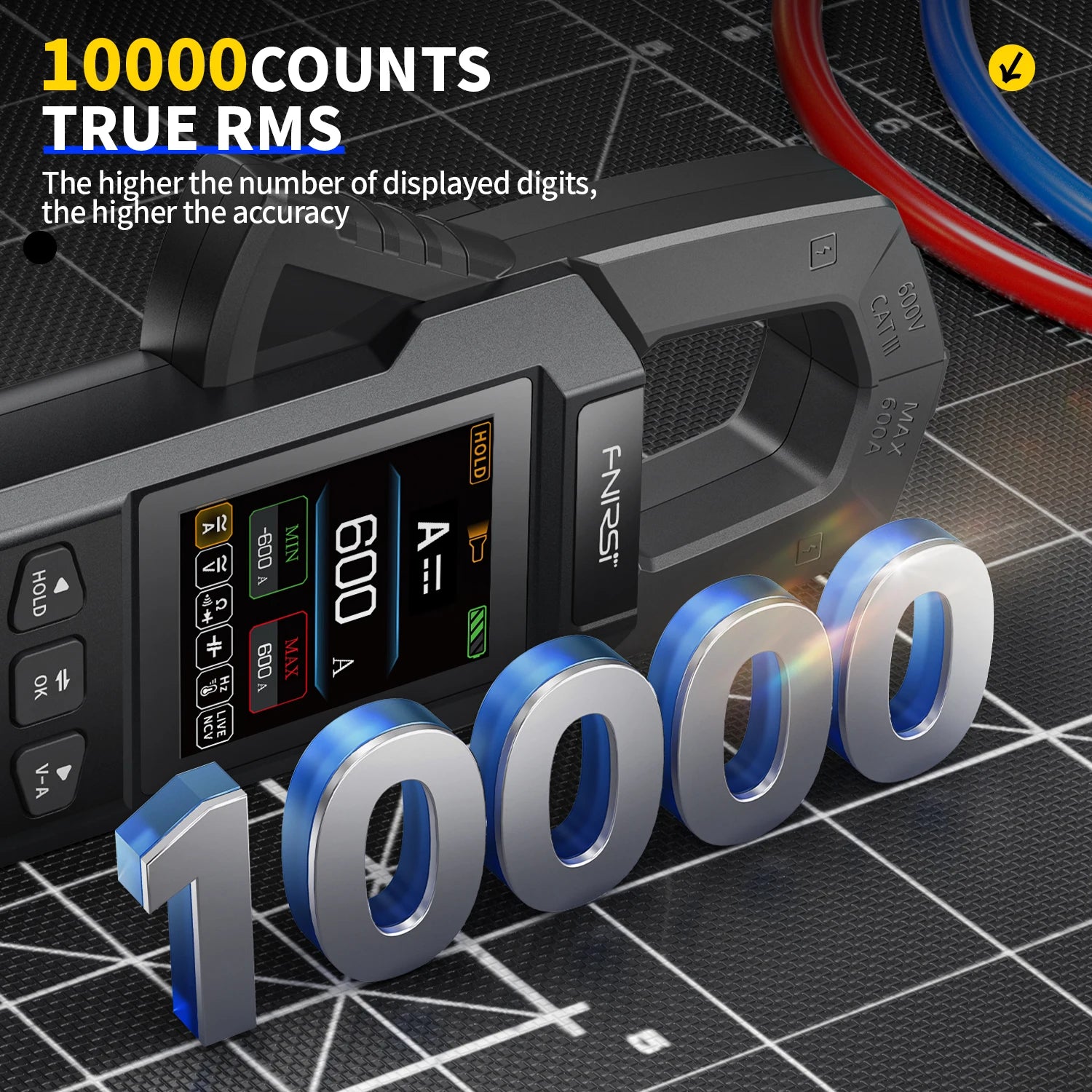 FNIRSI DMC-100 Clamp Meter &ndash; High Accuracy 10000 Counts with USB Charger