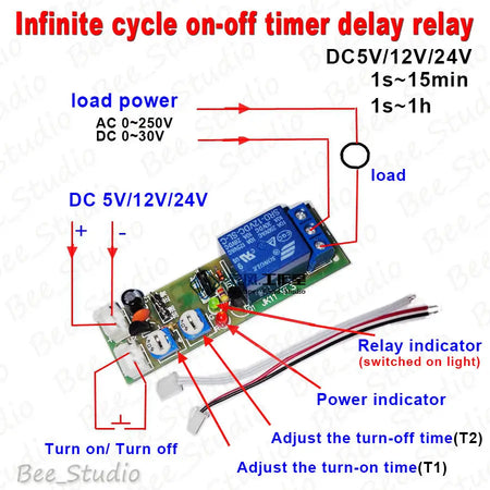 DC Timer Relay Switch &ndash; Precise Cycle Delay Control DC12V  1s-100s
