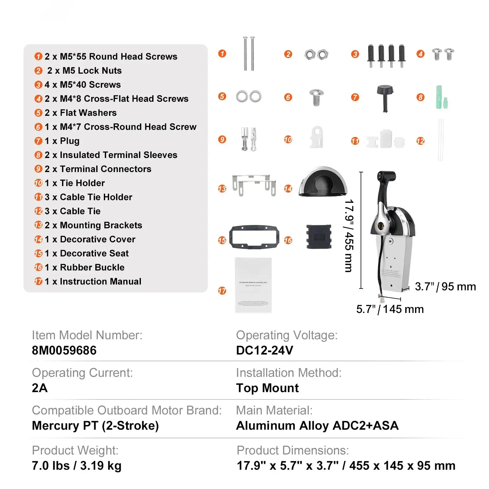 Throttle Control 8M0059686 &ndash; Top Mounted Remote Box Mercury / GERMANY