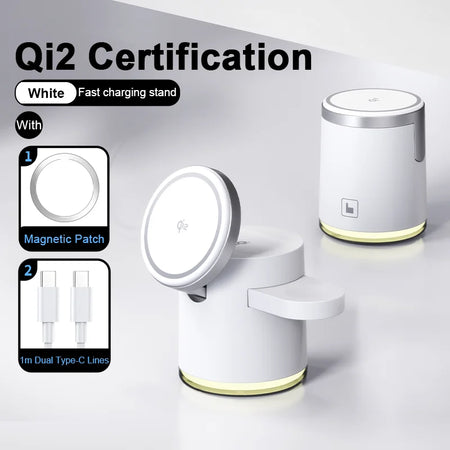 2025 New Qi2 Wireless Charger &ndash; 3-in-1 Fast Charging Station White QI2