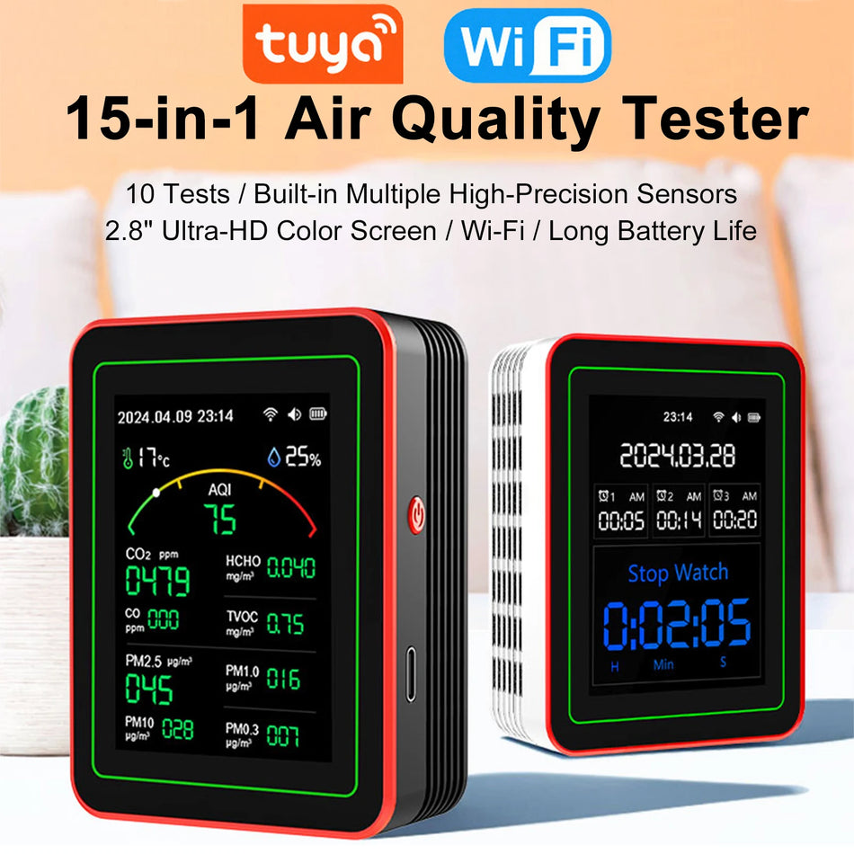 Tuya WiFi 15 I 1 Luftkvalitetsmåler CO CO2 HCHO TVOC PM25