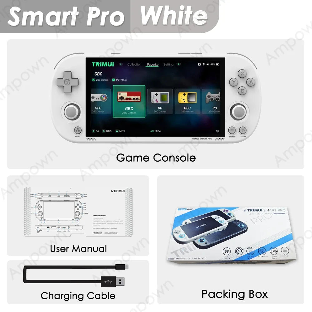 Trimui Smart Pro Handheld Game Console &ndash; 4.95 Inch IPS White / No Card(0 Games)