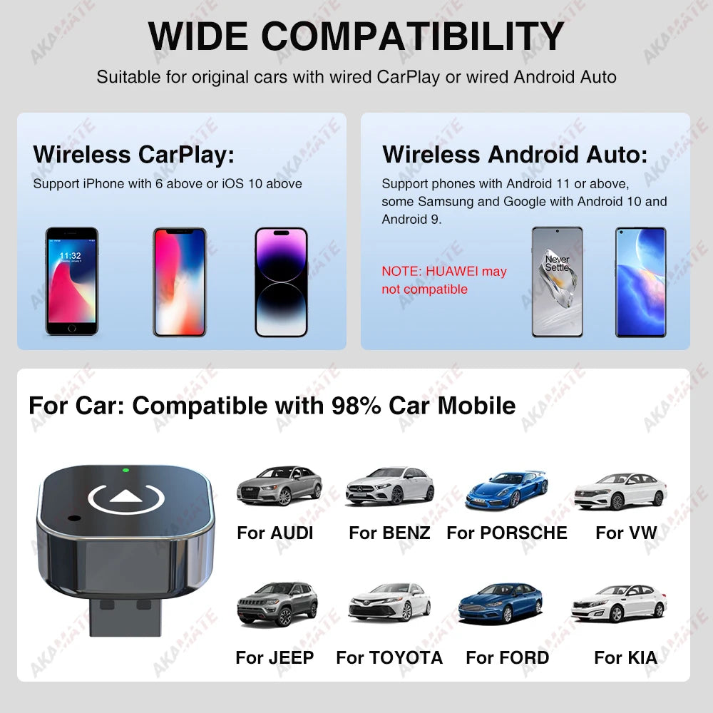 2in1 Wireless CarPlay Adapter - Wireless Android Auto