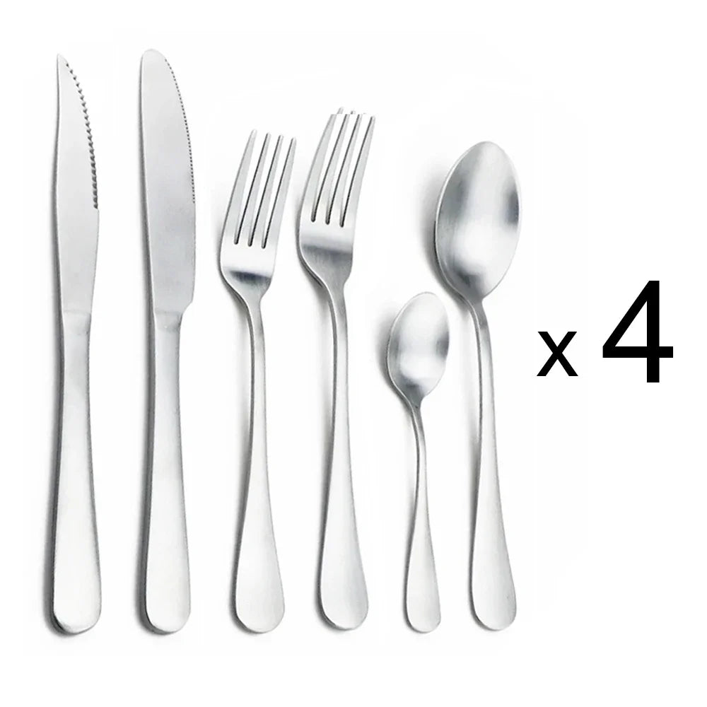 Matte Silver Cutlery Set &ndash; Eco-Friendly Stainless Steel Dinnerware 24pcs