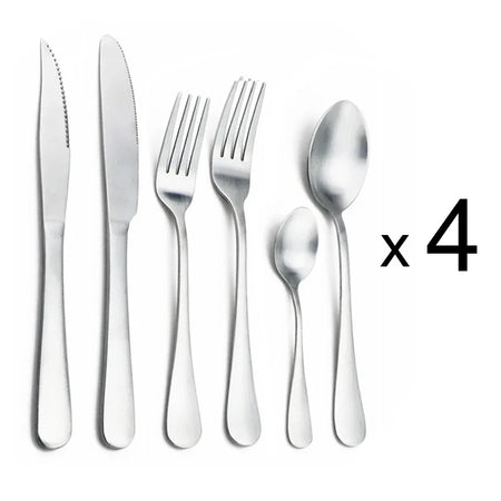 Matte Silver Cutlery Set &ndash; Eco-Friendly Stainless Steel Dinnerware 24pcs