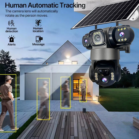 V380 Pro WIFI IP Solar Camera Outdoor 15MP Triple Lens Triple Screen Security Video Monitor Night Vision Waterproof CCTV Camera