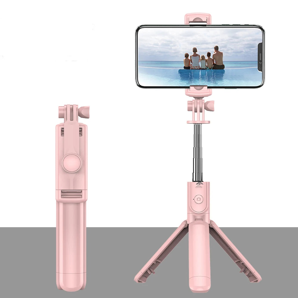 CrownQu Portable Wireless Selfie Stick &ndash; Multifunctional Tripod Design pink(No Light)