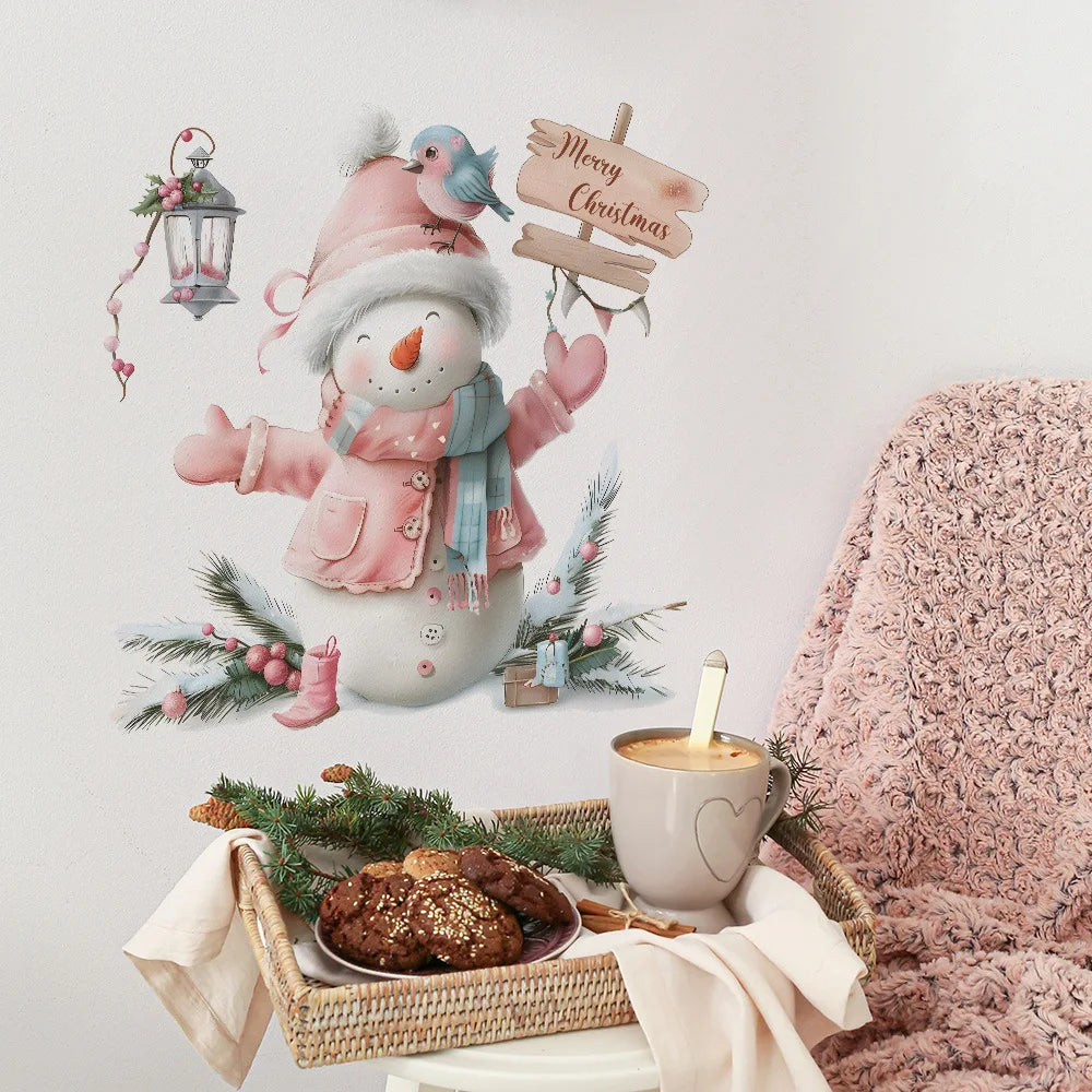 Pink Clothes Snowman Wall Sticker for Festive Home Decor