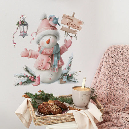 Pink Clothes Snowman Wall Sticker for Festive Home Decor