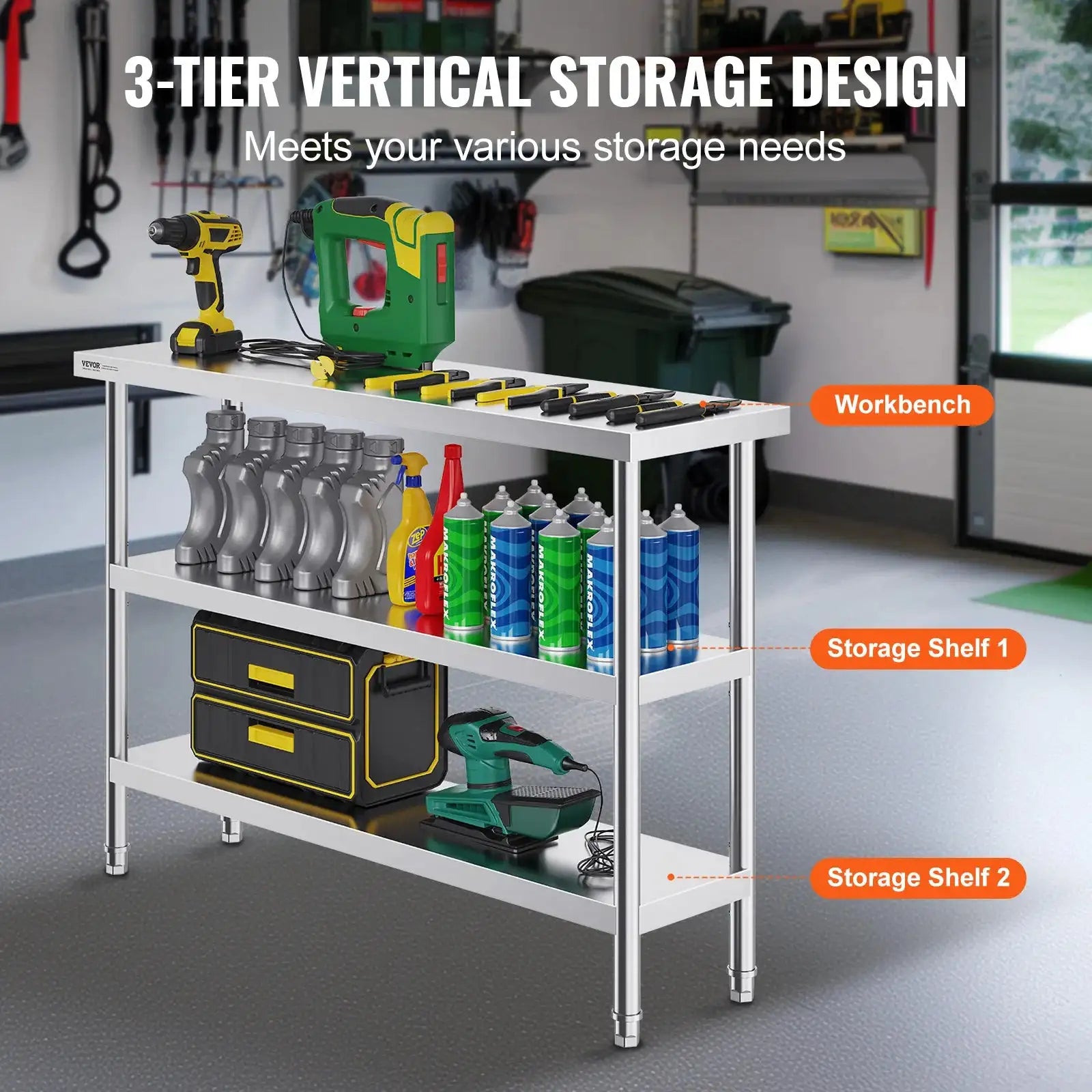 Stainless Steel Prep Table 14x48 With Adjustable Undershelf