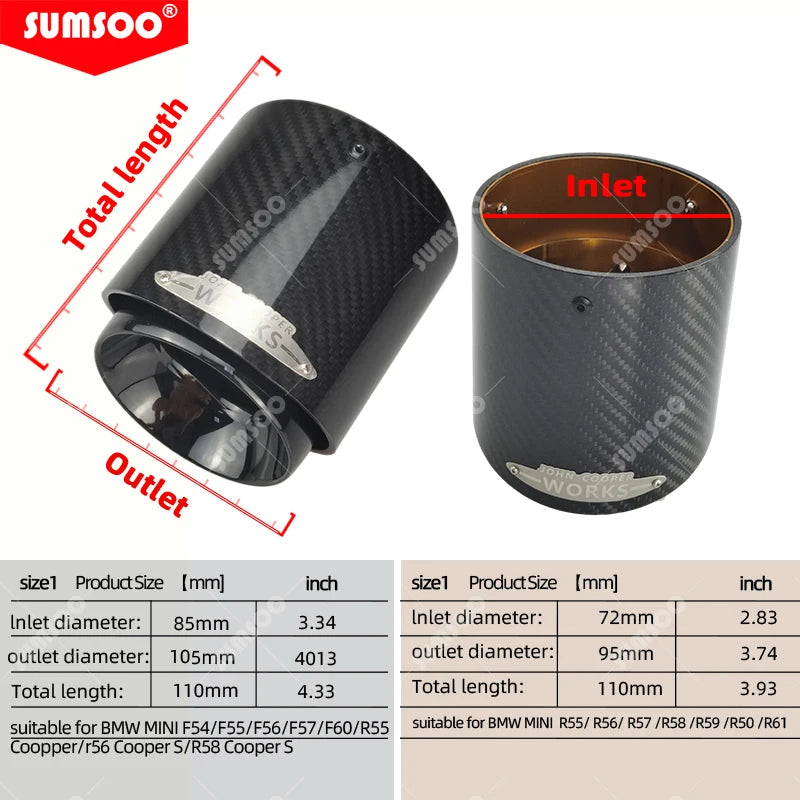 Άκρο Σιγαστήρα Μαύρο Χρώμιο και Ίνες Άνθρακα για MINI R55 R56 R57 R58 R59 R60 R61