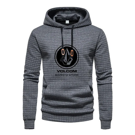 Autumn and winter, casual sportswear, men's checkered design pockets and shoelaces, waffle embossed hooded sweater