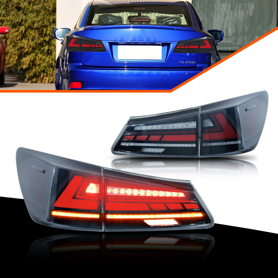 Luci posteriori a LED per Lexus IS250 IS350 ISF 2006-2013 Animazione dinamica sequenziale Nere Lampade posteriori