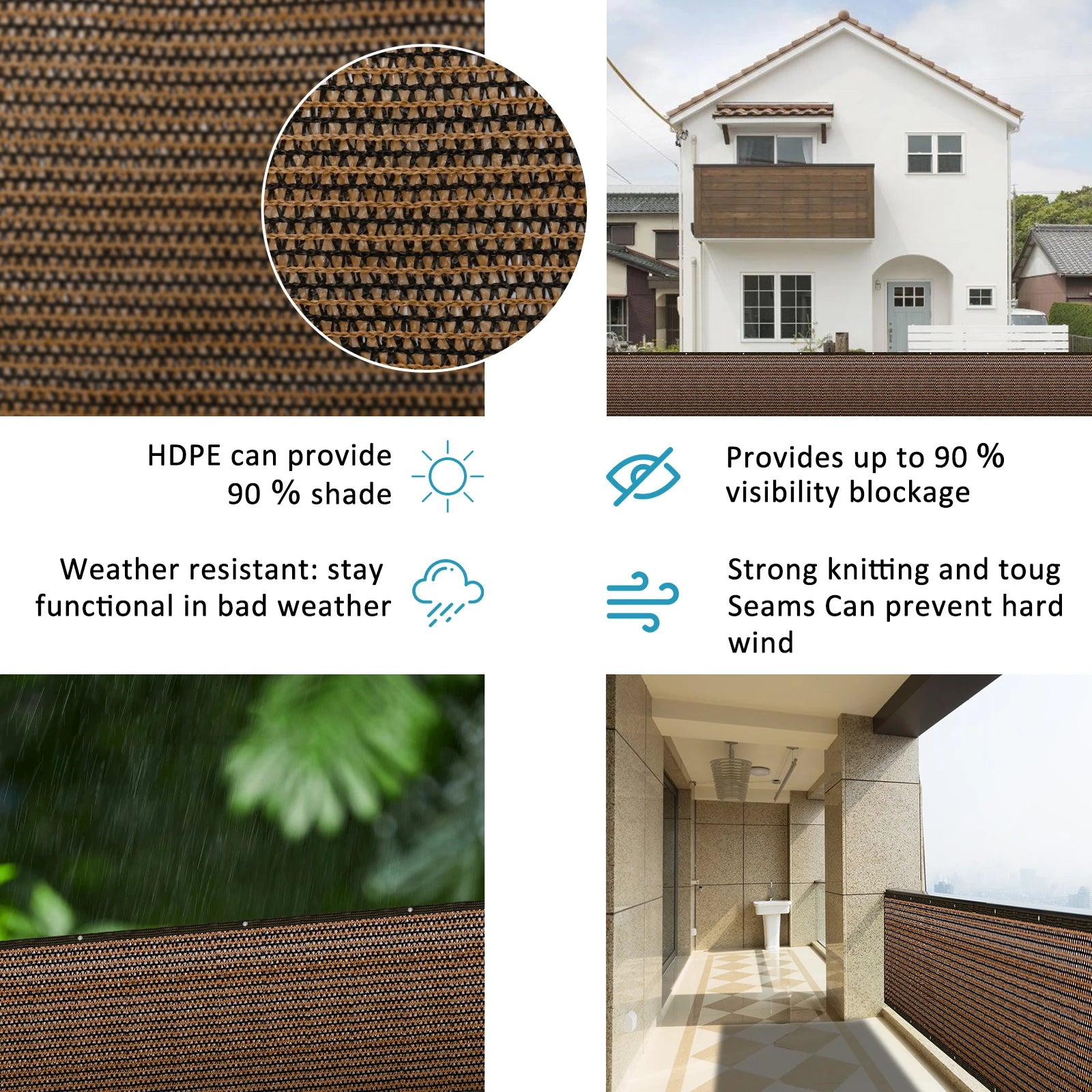 NoEnName_Null 120 GSM Balcony Sunshade Net - Privacy Fence Screen for Outdoor Protection