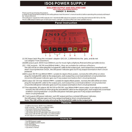 Mosky ISO-6 Guitar Pedal Power Supply &ndash; Six Isolated DC