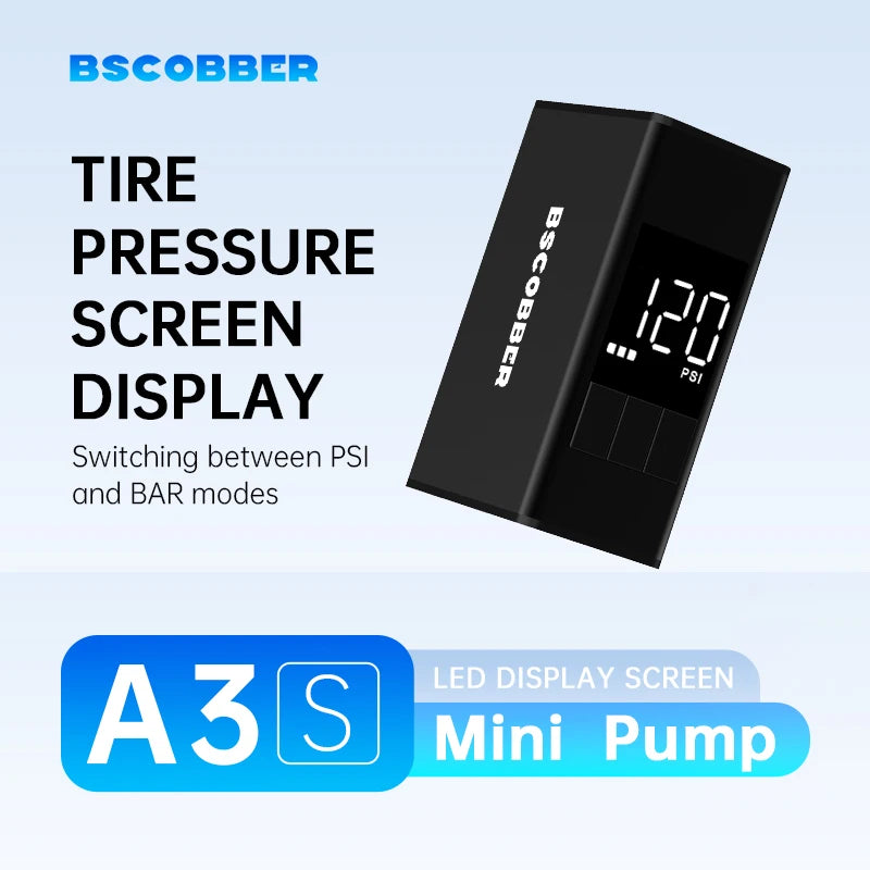 Pompa electrică portabilă fără fir BSCOBBER Mini pentru bicicletă cu afișaj digital 120 PSI Presta Schrader