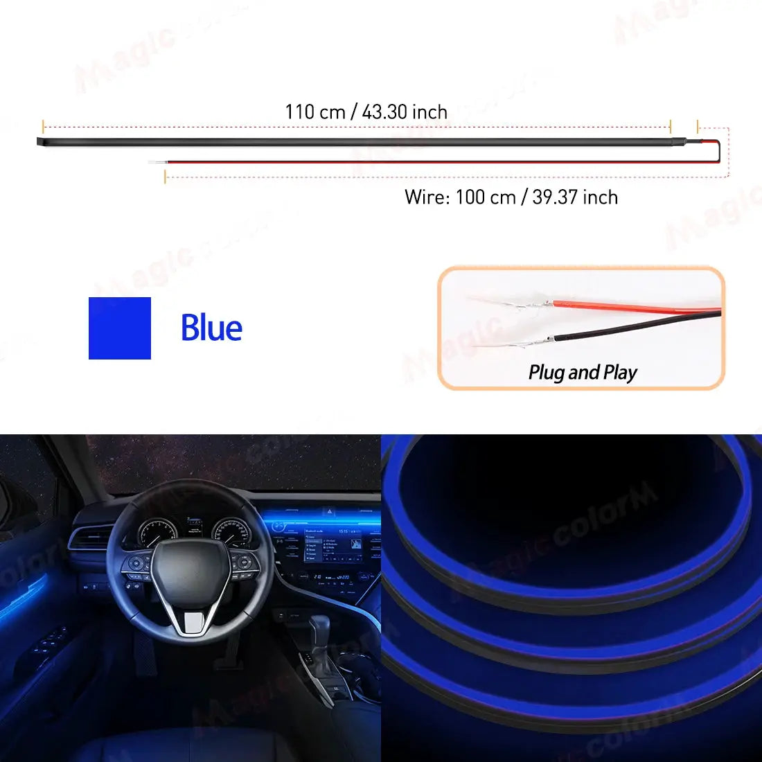1.1M EL Wire Neon Ambient Light Car Interior Dashboard LED Decorative Lamp Universal DIY Flexible Hidden Cuttable Acrylic Strip by InterCyprus Trading Ltd