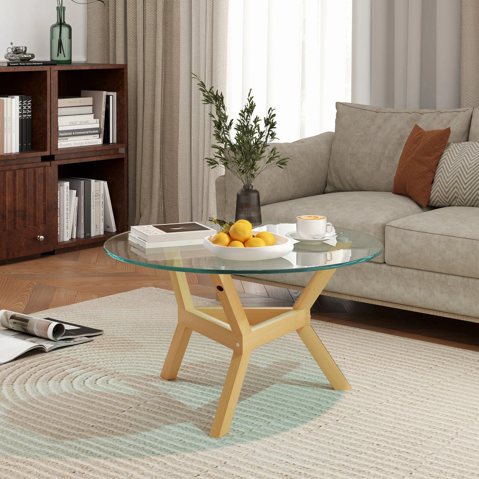 Tempereret Glas Kaffebord Med Justerbare Fødder Stålramme