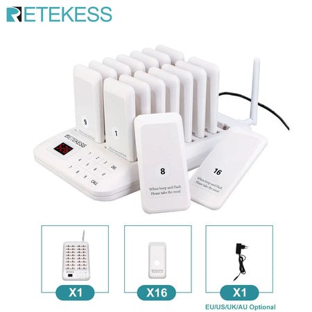 Retekess TD157 Restaurant Pager &ndash; Extended Range Paging 1-16-White / CHINA