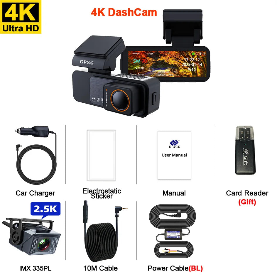 ACCEO Dash Cam 4K UHD - Dual Lens Night Vision GPS B60P-10M RC-KIT / 128G
