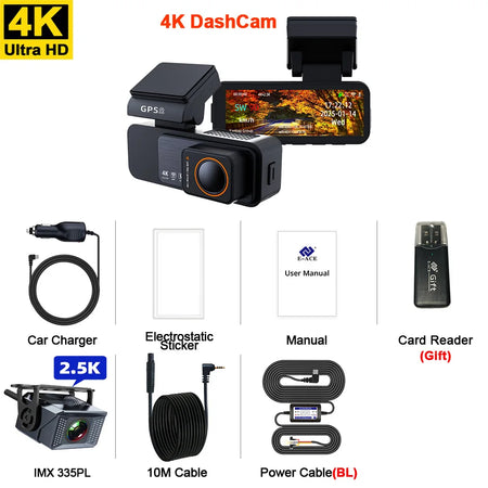 ACCEO Dash Cam 4K UHD - Dual Lens Night Vision GPS B60P-10M RC-KIT / 128G