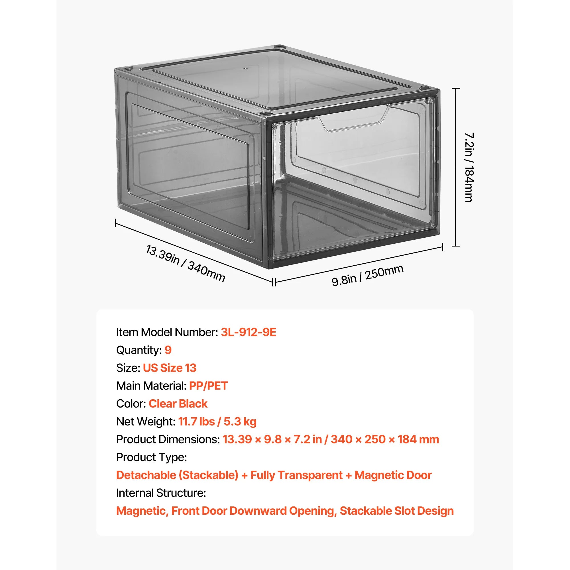 SucceBuy Clear Stackable Shoe Boxes &ndash; Magnetic Door 9PCs Black / United States