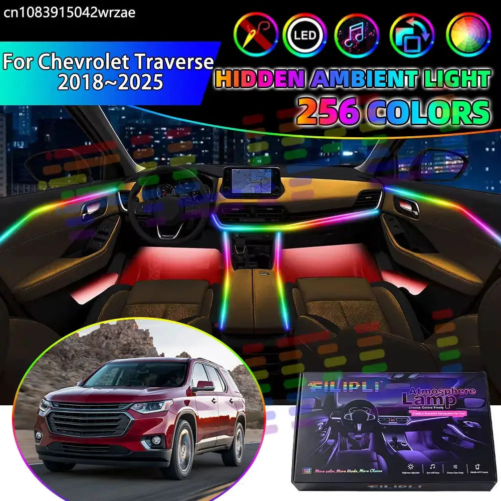 For Chevrolet Traverse 2018~2025 MK2 2019 RGB Car Interior Ambient Lights Strips Breathing Lighting Kit App Control LED strips by InterCyprus Trading Ltd