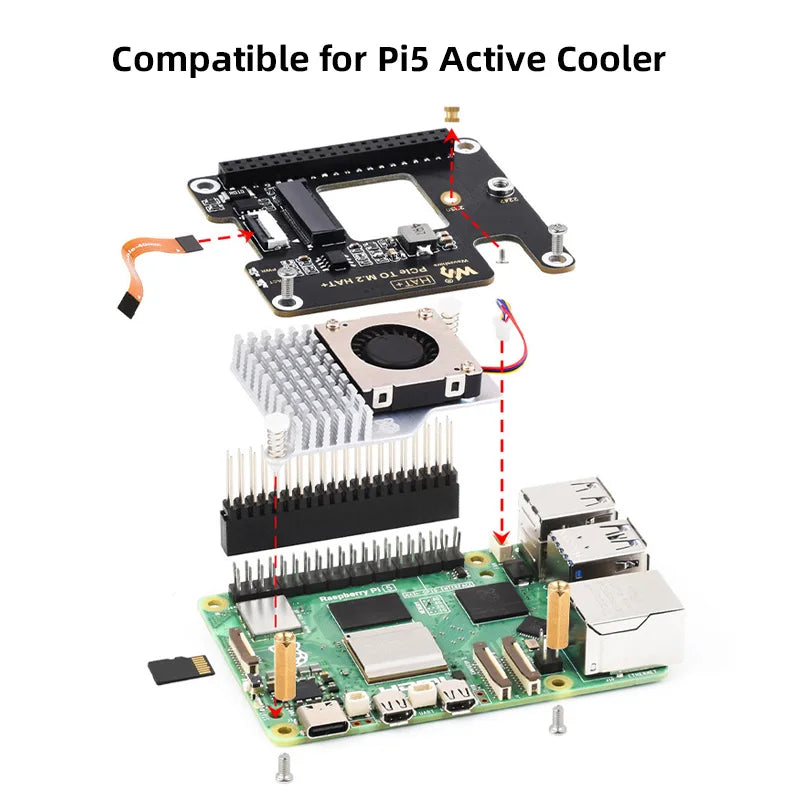 Raspberry Pi 5 PCIe to M.2 HAT &ndash; High Speed Expansion with Active Cooling