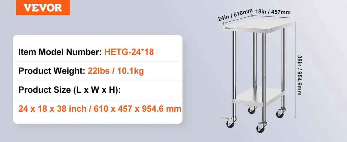 Stainless Steel Work Table Four Wheels 500 Lbs Load 24x18inch / UNITED KINGDOM