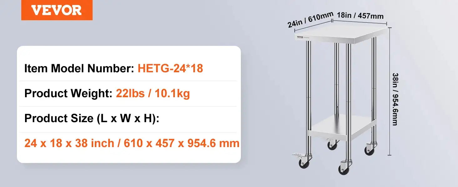 Stainless Steel Work Table Four Wheels 500 Lbs Load 24x18inch / UNITED KINGDOM