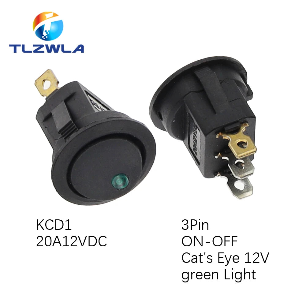 TLZWLA Round Rocker Switch &ndash; LED Illuminated Design for Versatile Usage 3Pin green light